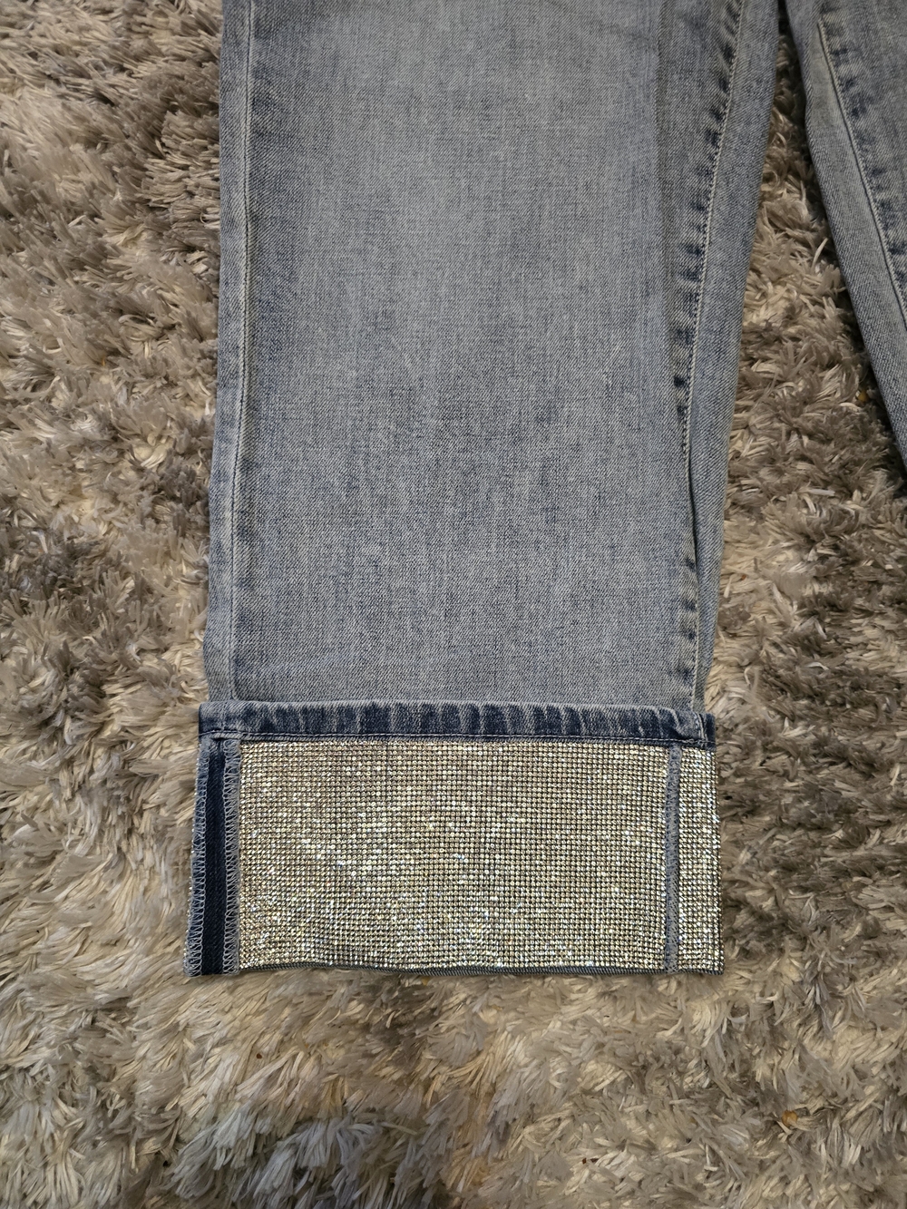 Karl Lagerfeld Light Blue Cropped Jeans with Sparkle Cuffs - Picture 2 of 6